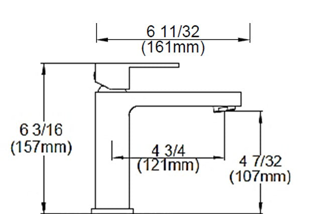 A single handle lavatory faucet with a modern design, featuring a square shape. 