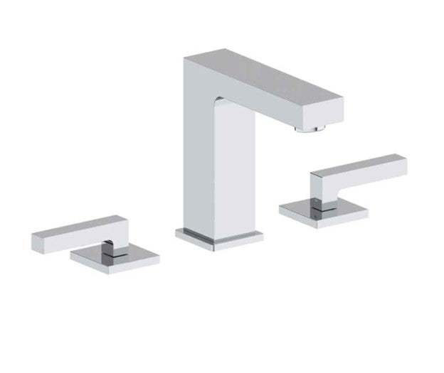 Two handled widespread lavatory faucet in chrome with a matching push drain.