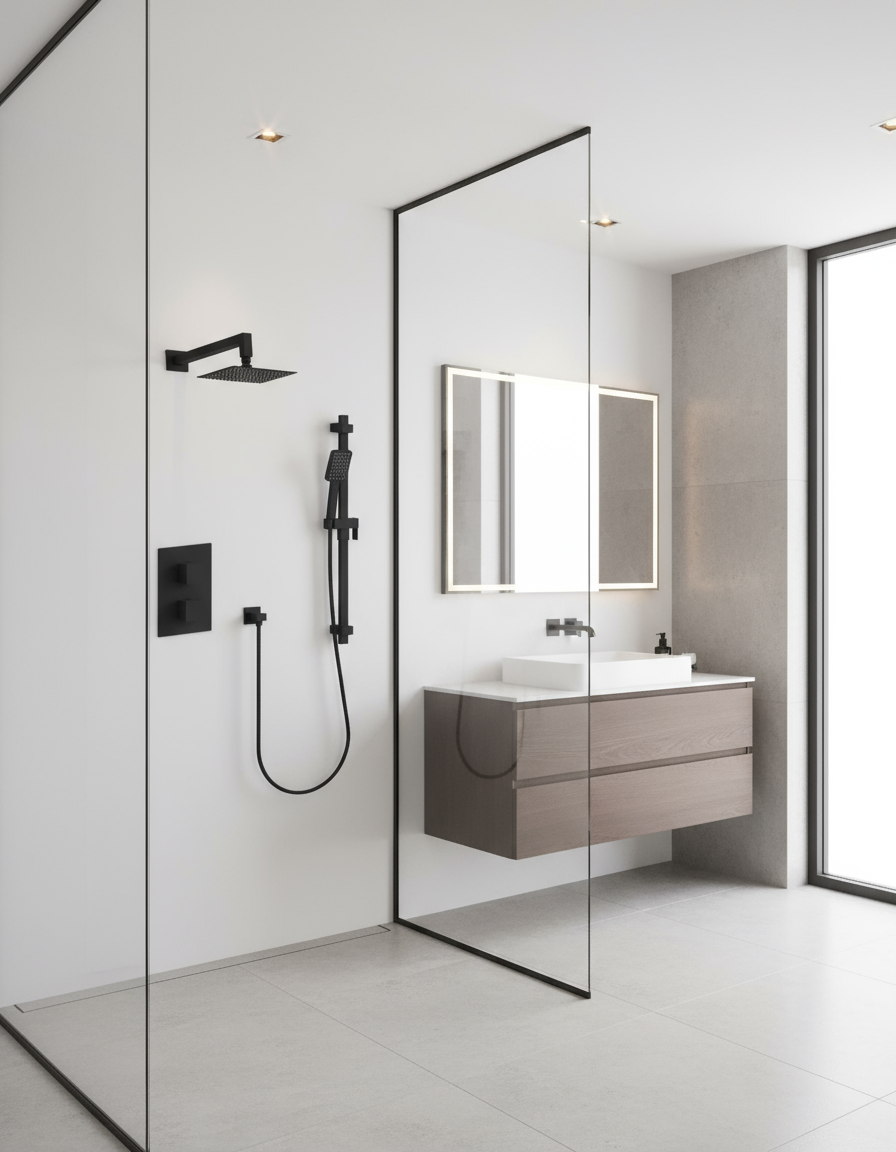 modern shower using Cielo shower set SK7-8321BK