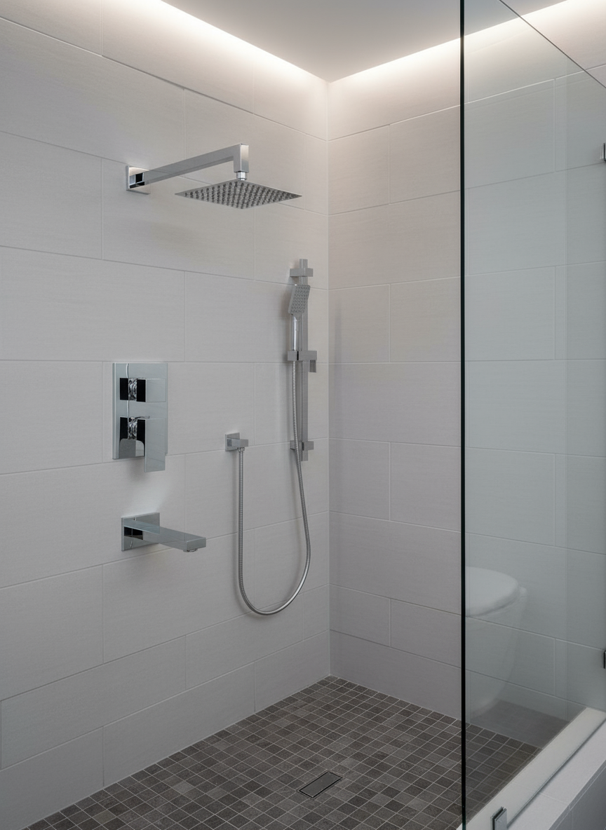 Modern shower setup with SK7-8640C. 